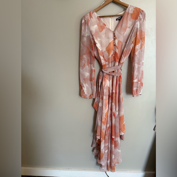 Express Pink Button Front Tie Waist Dress - Picture 3 of 9